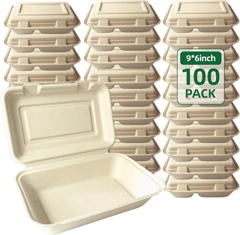 50-pack To go containers - Biodegradable To Go Food Containers (9.5 x 6.5 in) within 90 days, Disposable Eco-Friendly Biodegradable Bamboo take out food containers in Saudi Arabia