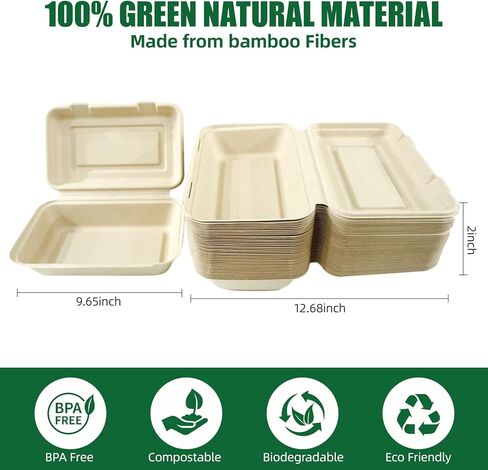 50-pack To go containers - Biodegradable To Go Food Containers (9.5 x 6.5 in) within 90 days, Disposable Eco-Friendly Biodegradable Bamboo take out food containers in Saudi Arabia