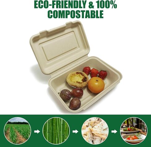50-pack To go containers - Biodegradable To Go Food Containers (9.5 x 6.5 in) within 90 days, Disposable Eco-Friendly Biodegradable Bamboo take out food containers in Saudi Arabia