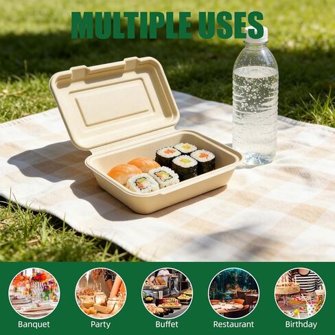 50-pack To go containers - Biodegradable To Go Food Containers (9.5 x 6.5 in) within 90 days, Disposable Eco-Friendly Biodegradable Bamboo take out food containers in Saudi Arabia
