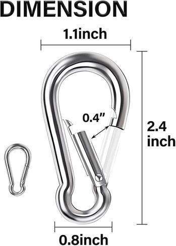 خطاف زنبركي، 15 قطعة خطاف زنبركي من الفولاذ المقاوم للصدأ 304 - مشبك حلقة مفاتيح خارجي 300 رطل شديد التحمل in Kuwait