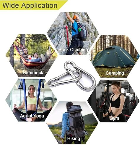 خطاف زنبركي، 15 قطعة خطاف زنبركي من الفولاذ المقاوم للصدأ 304 - مشبك حلقة مفاتيح خارجي 300 رطل شديد التحمل in Kuwait