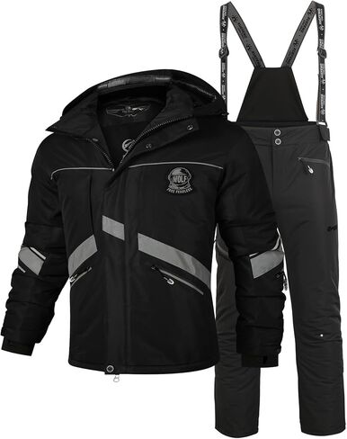 Men's Reflective Ski Suit Set, Windproof Waterproof Thickened Jacket & Bib Pants, Ideal for Outdoor Hiking & Winter Sports in Saudi Arabia