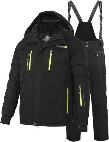 EVIL WOLF Men's Waterproof Ski Suit, Color Block Design, Thick Insulated Warmth, Detachable Suspenders in Saudi Arabia