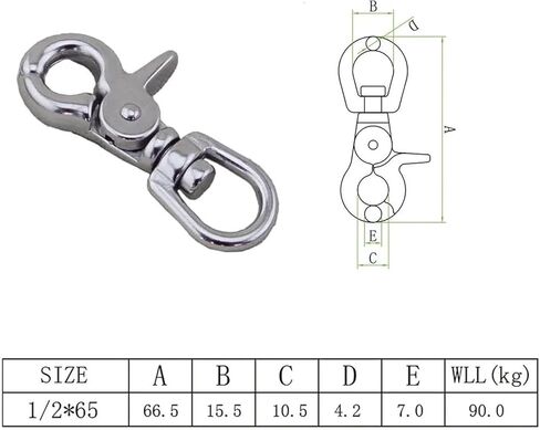 خطاف زنبركي، 5 قطع خطاف مشبك زنبركي دوار 65 مم من الفولاذ المقاوم للصدأ 316 in Kuwait