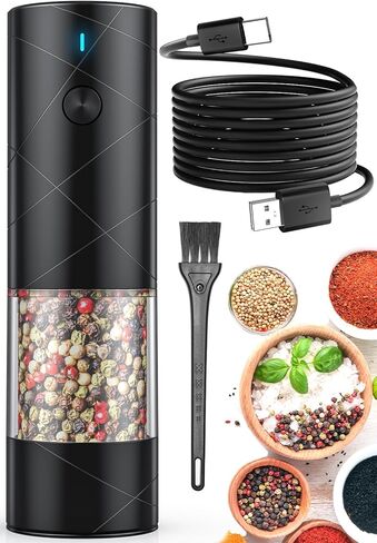 2Pack Electric Salt and Pepper Grinder Set USB Rechargeable with Warm LED Light, Adjustable Coarseness Lidaop Large Capacity Automatic Salt Pepper Mill Shakers for Kitchen, Restaurant, Outdoor, Black in Saudi Arabia