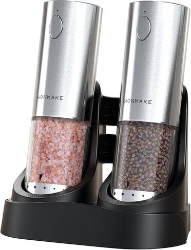 Electric Salt and Pepper Grinder Set - Automatic Refillable Salt and Pepper Grinders with Charging Base & LED Light, Adjustable Coarseness, One-handed Easy Operation, Ideal Kitchen Gadget in Saudi Arabia