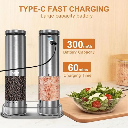 Electric Salt and Pepper Grinder Set Rechargeable, Automatic Salt and Pepper Shakers Mills External Adjustable Coarseness, Kitchen Gadgets, Stocking Stuffers Christmas Cooking Gifts for Men Women in Saudi Arabia