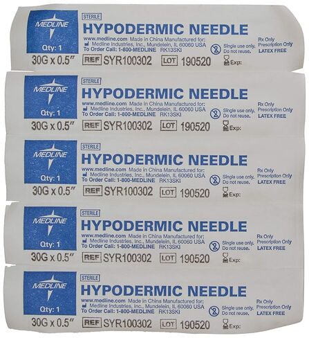 Medline Standard Hypodermic Needles, 30G x 0.5 Inch Regular Bevel, Box of 100 Each in Saudi Arabia