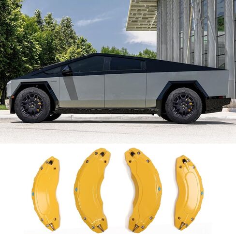 أغطية الفرجار متوافقة مع 2023 2024 2025 Tesla Cybertruck ، مجموعة زخرفة حرس الفرامل من سبائك الألومنيوم ، مجموعة الفرامل الأمامية والخلفية من 4-مقاومة عالية ، سهلة ، سهلة (أصفر) in Saudi Arabia