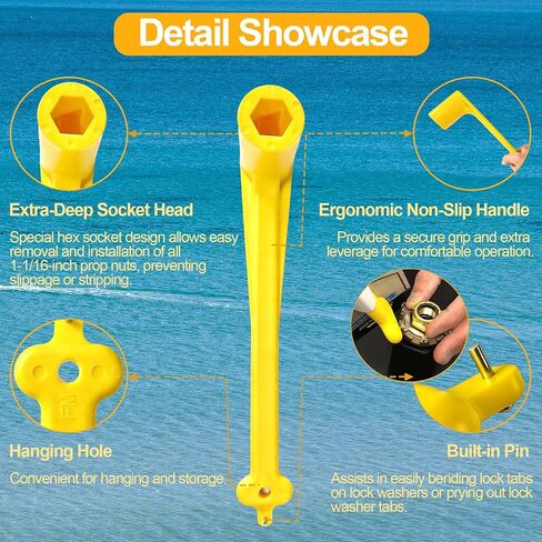 Floating Marine Boat Prop 1-1/16" Polymer Propeller Wrench & Prop Stop Propeller Stop Fit Mercury/Mercruiser/OMC,for All Outboard & Stern Drive Applications,Light-Weight, Rustproof Plastic,Yellow in Saudi Arabia