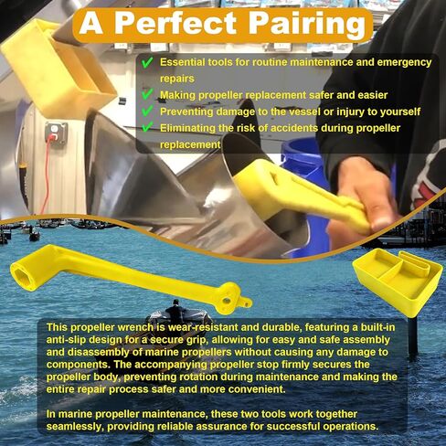 Floating Marine Boat Prop 1-1/16" Polymer Propeller Wrench & Prop Stop Propeller Stop Fit Mercury/Mercruiser/OMC,for All Outboard & Stern Drive Applications,Light-Weight, Rustproof Plastic,Yellow in Kuwait