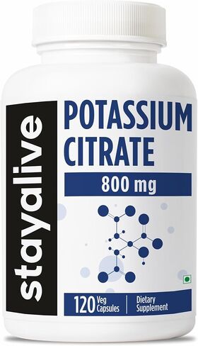 مكمل ستاي ألايف سترات البوتاسيوم، عالي الامتصاص 800 مجم، 120 كبسولة، كمية تكفي لمدة 4 أشهر، مكمل بوتاسيوم غير معدل وراثيًا وخالي من الغلوتين للنساء والرجال in Kuwait