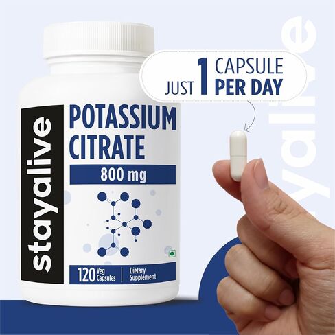مكمل ستاي ألايف سترات البوتاسيوم، عالي الامتصاص 800 مجم، 120 كبسولة، كمية تكفي لمدة 4 أشهر، مكمل بوتاسيوم غير معدل وراثيًا وخالي من الغلوتين للنساء والرجال in Kuwait