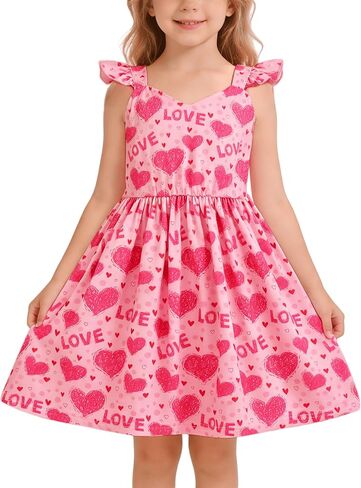 NUBEEHOHO Toddler Girl Summer Dresses Kids Flutter Sleeve Casual Dress Vibrant Color Sundress 2-7 Years in Kuwait