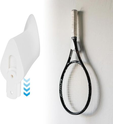 حامل تثبيت مخفي لمضرب تنس واحد - عبوتان من خطاف التثبيت على الحائط الأبيض بمظهر بسيط وأنيق، رف مضرب مثبت على الحائط للجراج، منظم المعدات الرياضية in Kuwait