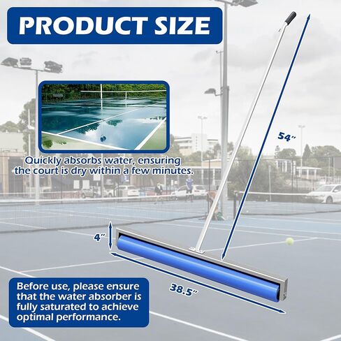 Montex Tennis Court Squeegee, Foam Tennis Sponge Roller 38.5'', Lightweight Quick Clearing Tools for Tennis Basketball Sports Court,Silver in Kuwait