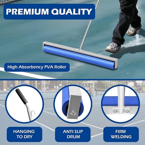 Montex Tennis Court Squeegee, Foam Tennis Sponge Roller 38.5'', Lightweight Quick Clearing Tools for Tennis Basketball Sports Court,Silver in Kuwait