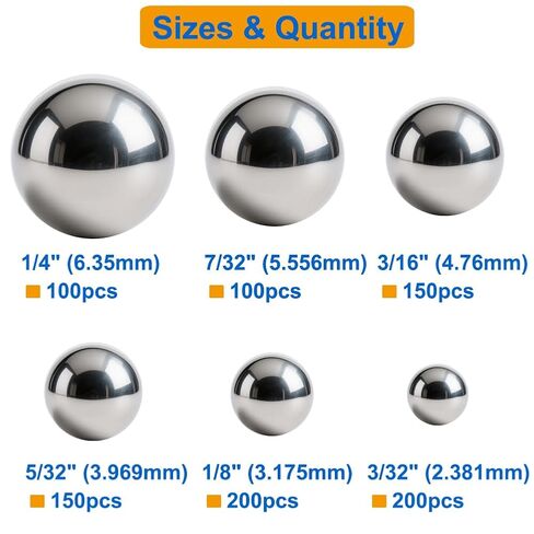 900 PCS Stainless Steel Precision Balls, Bicycle Ball Bearings 6 Sizes Assortment Kit 1/4" 7/32" 3/16" 5/32" 1/8" 3/32" for Motorcycles, Bike Bearings, Casters, Drawer Slides, Door Locks in Saudi Arabia