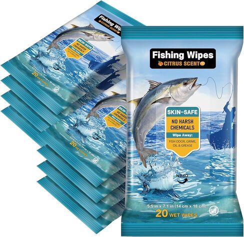 8 عبوات من مناديل الصيد 160 قطعة مناديل تنظيف يدوية لصيد الأسماك لإزالة الأوساخ والرائحة والرائحة والعتاد للقوارب والزوارق in Kuwait