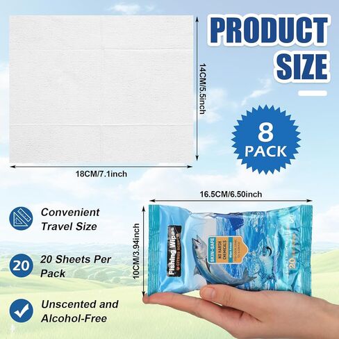 8 عبوات من مناديل الصيد 160 قطعة مناديل تنظيف يدوية لصيد الأسماك لإزالة الأوساخ والرائحة والرائحة والعتاد للقوارب والزوارق in Kuwait