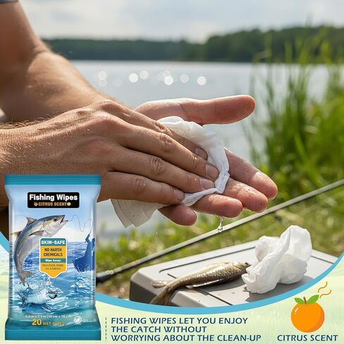 8 عبوات من مناديل الصيد 160 قطعة مناديل تنظيف يدوية لصيد الأسماك لإزالة الأوساخ والرائحة والرائحة والعتاد للقوارب والزوارق in Kuwait