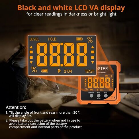 Proster Digital Angle Finder with Laser 4-Side Magnetic Angle Gauge IP54 Waterproof LCD VA Display USB-C Inclinometer Level Box for Woodworking Carpentry Building(Laser Level Class II,Output<1mW) in Saudi Arabia