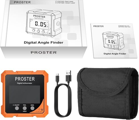Proster Digital Angle Finder with Laser 4-Side Magnetic Angle Gauge IP54 Waterproof LCD VA Display USB-C Inclinometer Level Box for Woodworking Carpentry Building(Laser Level Class II,Output<1mW) in Saudi Arabia