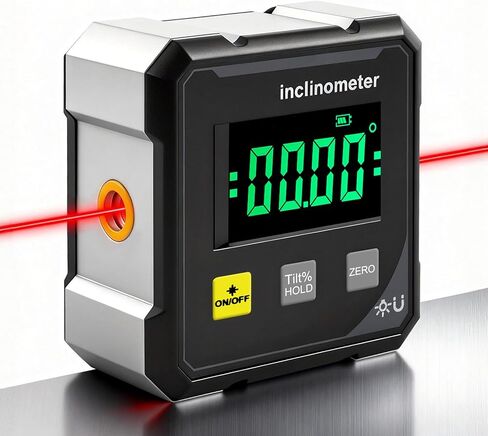 Digital Angle Finder with Electronic Laser, Digital Angle Finder Protractor Inclinometer, 4-Side Strong Magnetic Angle Gauge, 4×90° High Accuracy Cube Inclinometer for Woodworking Construction & DIY in Kuwait
