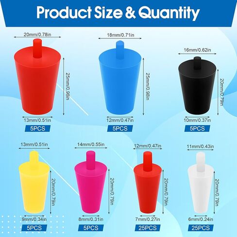 75PCS Lab Rubber Stoppers, Coldairsoap Water Table Hole Plugs 7 Multiple Sizes and Colors for Round Plastic Pool Ceramic in Kuwait