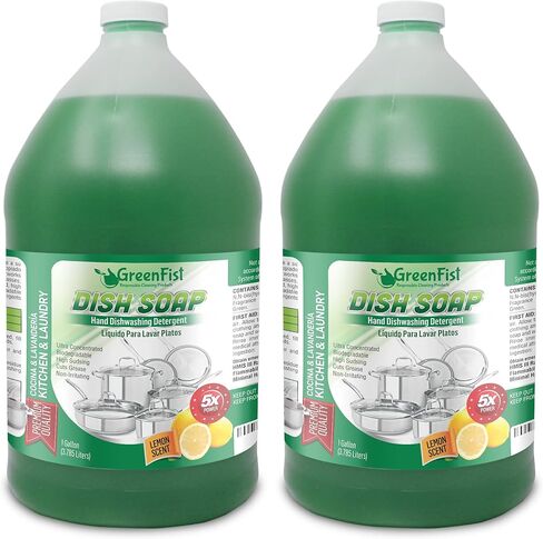 صابون الأطباق الأخضر من جرين فيست [رائحة الليمون] وعاء يدوي ومقلاة للمنظفات السائلة الاحترافية ووعاء إعادة تعبئة سائل ومقلاة لغسل الأطباق، 128 أونصة (1 جالون) 2 عبوة in Kuwait