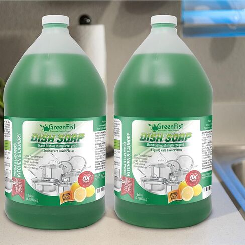 صابون الأطباق الأخضر من جرين فيست [رائحة الليمون] وعاء يدوي ومقلاة للمنظفات السائلة الاحترافية ووعاء إعادة تعبئة سائل ومقلاة لغسل الأطباق، 128 أونصة (1 جالون) 2 عبوة in Kuwait