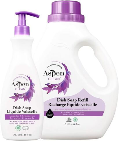 AspenClean | Dish Soap & Refill | Eucalyptus and Rosemary | Liquid Dishwashing Detergent Soap | Non - Toxic | 100% Natural | EWG Verified | 64 fl oz - Refills Over 3.5 Standard Soap Bottles in Saudi Arabia