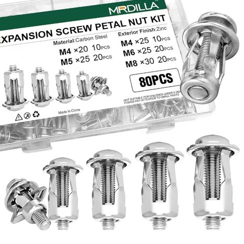 80Pcs Petal Expansion Bolt, Rustproof Carbon Steel Jack Nuts for Sheet Metal, Panels, Machinery, Automotive, M4/M5/M6/M8 in Kuwait