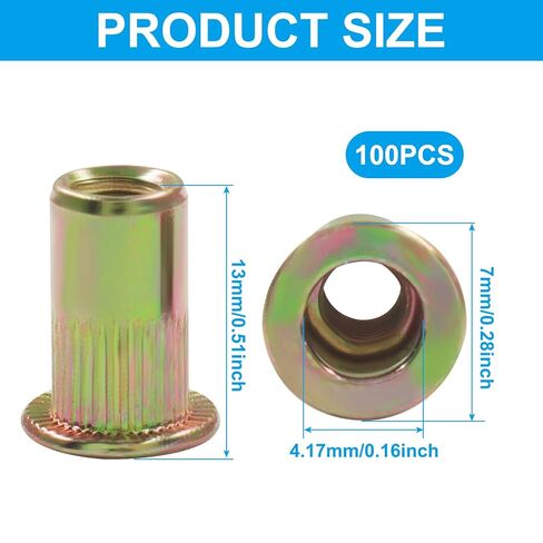 100PCS #10-32 Rivet Nuts,Zinc Plated Carbon Steel Nutsert Threaded Inserts,Durable Insert Nuts for DIY Projects/Engineers in Kuwait