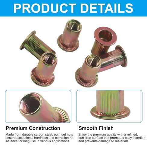 100PCS #10-32 Rivet Nuts,Zinc Plated Carbon Steel Nutsert Threaded Inserts,Durable Insert Nuts for DIY Projects/Engineers in Kuwait