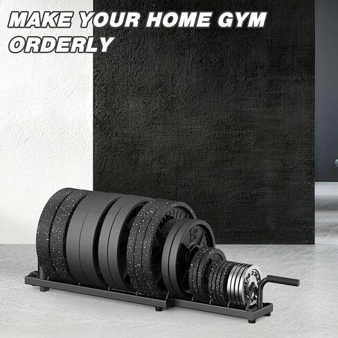 رف لوحات الوزن الأفقي من بيكينج، حامل الوزن لألواح الوزن والقضبان الأولمبية، حامل لوحة ممتص الصدمات مع مقبض وعجلات دوارة، منظم صالة الألعاب الرياضية المحمول مع قسم وزن كسور للوحات مقاس 1 بوصة و2 بوصة in Kuwait