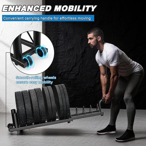 رف لوحات الوزن الأفقي من بيكينج، حامل الوزن لألواح الوزن والقضبان الأولمبية، حامل لوحة ممتص الصدمات مع مقبض وعجلات دوارة، منظم صالة الألعاب الرياضية المحمول مع قسم وزن كسور للوحات مقاس 1 بوصة و2 بوصة in Kuwait