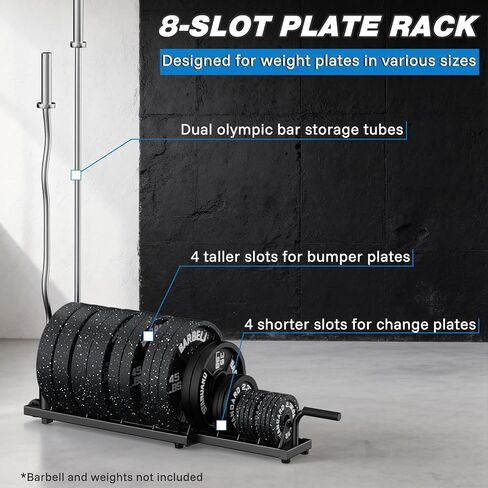 رف لوحات الوزن الأفقي من بيكينج، حامل الوزن لألواح الوزن والقضبان الأولمبية، حامل لوحة ممتص الصدمات مع مقبض وعجلات دوارة، منظم صالة الألعاب الرياضية المحمول مع قسم وزن كسور للوحات مقاس 1 بوصة و2 بوصة in Kuwait