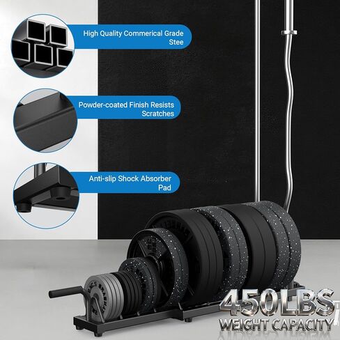رف لوحات الوزن الأفقي من بيكينج، حامل الوزن لألواح الوزن والقضبان الأولمبية، حامل لوحة ممتص الصدمات مع مقبض وعجلات دوارة، منظم صالة الألعاب الرياضية المحمول مع قسم وزن كسور للوحات مقاس 1 بوصة و2 بوصة in Kuwait