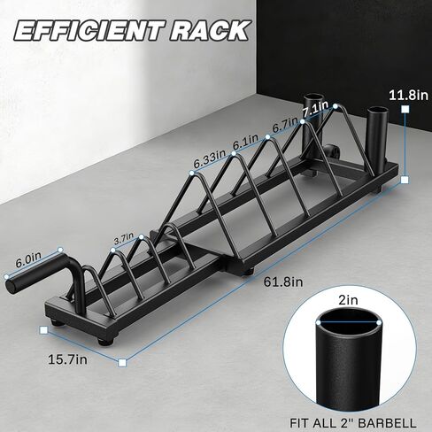 رف لوحات الوزن الأفقي من بيكينج، حامل الوزن لألواح الوزن والقضبان الأولمبية، حامل لوحة ممتص الصدمات مع مقبض وعجلات دوارة، منظم صالة الألعاب الرياضية المحمول مع قسم وزن كسور للوحات مقاس 1 بوصة و2 بوصة in Kuwait