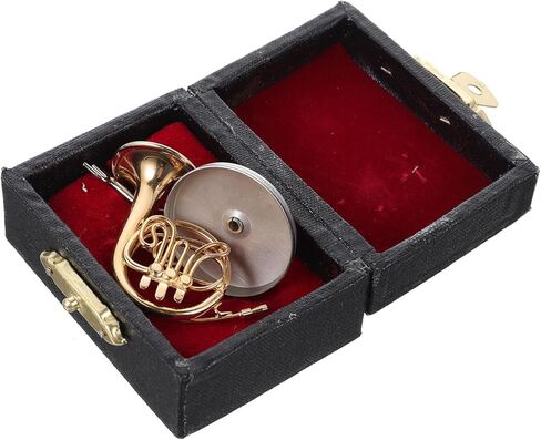 PRETYZOOM 1set Miniature Copper French Horn Model Decorative Musical Instrument Ornament for Home Decor for Music Lovers Stand and Case in Saudi Arabia