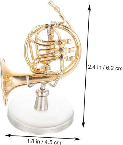 PRETYZOOM 1set Miniature Copper French Horn Model Decorative Musical Instrument Ornament for Home Decor for Music Lovers Stand and Case in Saudi Arabia