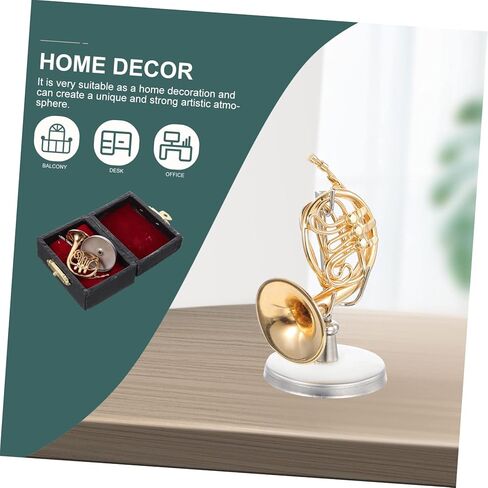 PRETYZOOM 1set Miniature Copper French Horn Model Decorative Musical Instrument Ornament for Home Decor for Music Lovers Stand and Case in Saudi Arabia