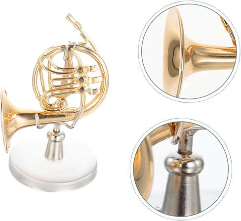 PRETYZOOM 1set Miniature Copper French Horn Model Decorative Musical Instrument Ornament for Home Decor for Music Lovers Stand and Case in Saudi Arabia