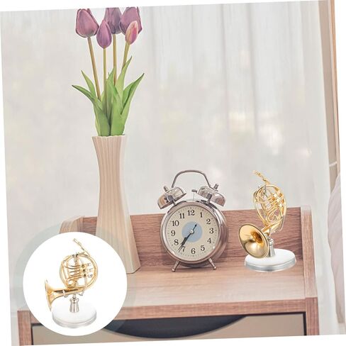 PRETYZOOM 1set Miniature Copper French Horn Model Decorative Musical Instrument Ornament for Home Decor for Music Lovers Stand and Case in Saudi Arabia