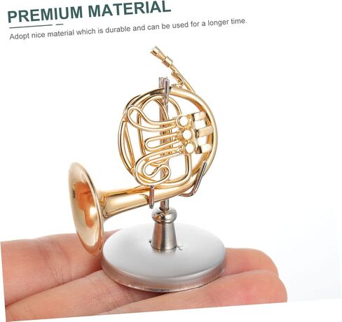 PRETYZOOM 1set Miniature Copper French Horn Model Decorative Musical Instrument Ornament for Home Decor for Music Lovers Stand and Case in Saudi Arabia