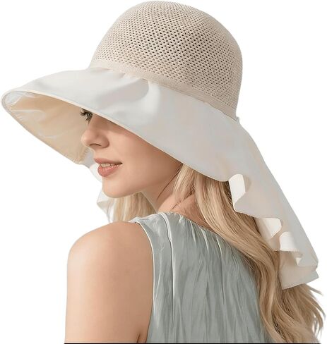 Summer Outdoor Sun Hats for Women Wide Brim Foldable Beach Bucket Cap with Neck Flap for Beach Travel in Saudi Arabia