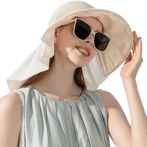 Summer Outdoor Sun Hats for Women Wide Brim Foldable Beach Bucket Cap with Neck Flap for Beach Travel in Saudi Arabia