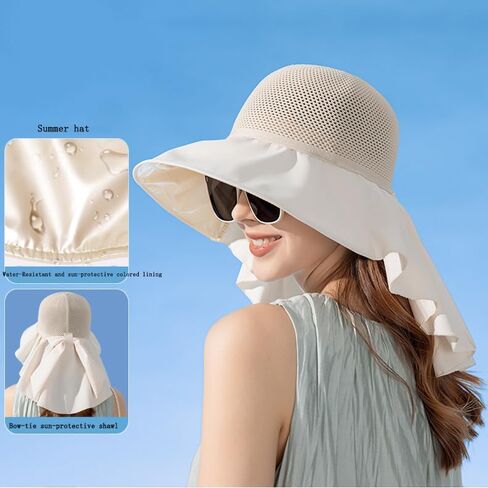 Summer Outdoor Sun Hats for Women Wide Brim Foldable Beach Bucket Cap with Neck Flap for Beach Travel in Saudi Arabia